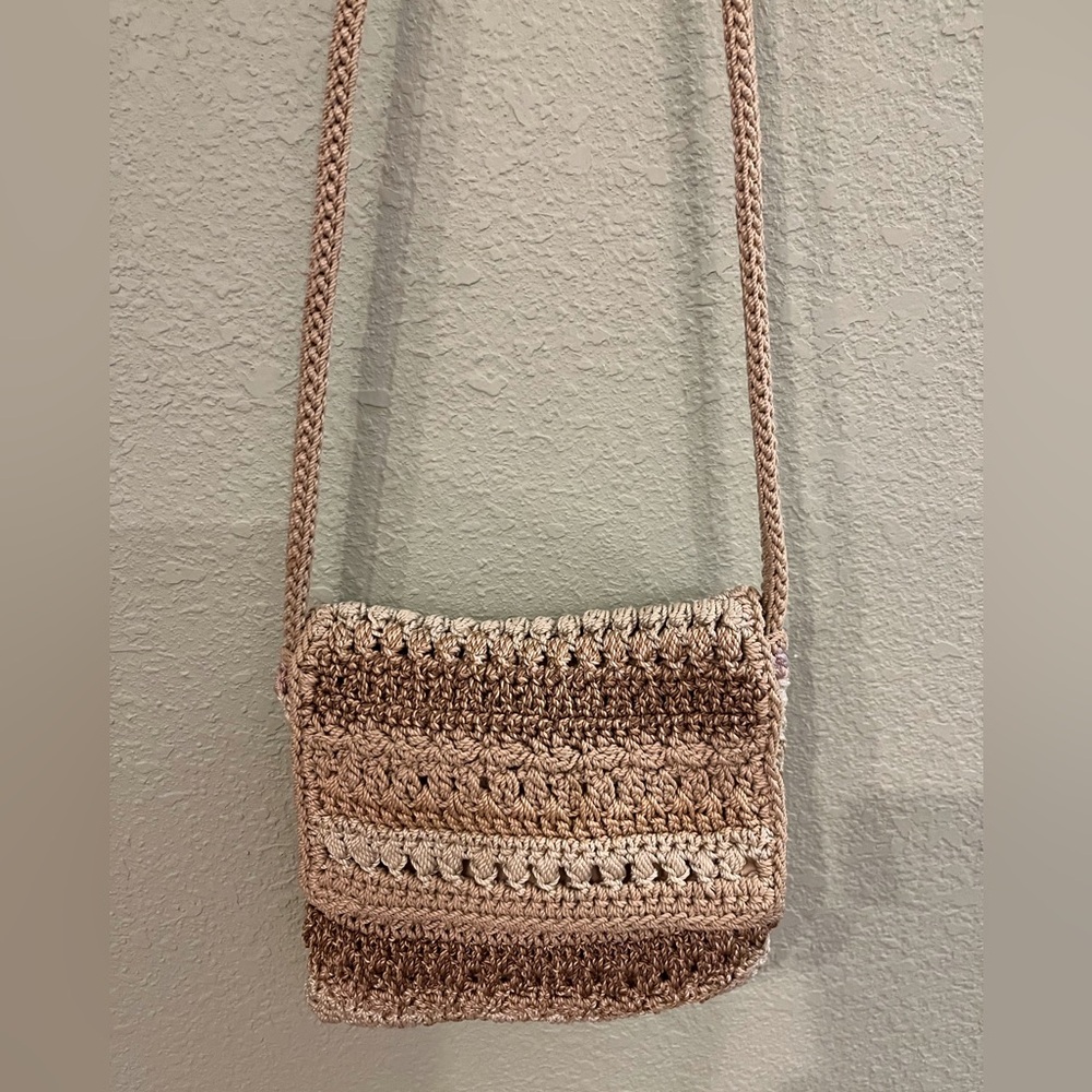 The Sak Tan and Cream Crochet Shoulder Bag
